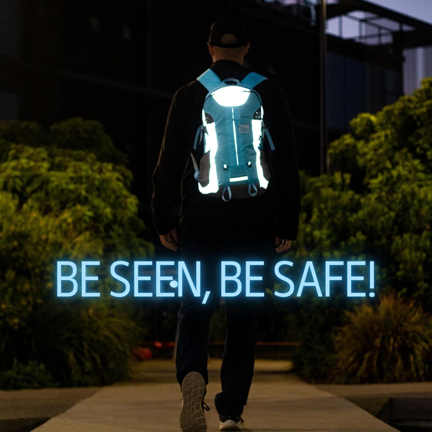 Reflective Motorcycle Backpack – Hi Viz EDC Commuter Bag for Riders, Night Travel, and Daily Use with Helmet Holder, Laptop Compartment, Ventilated Back, Urban Gear (Light Blue Backpack)