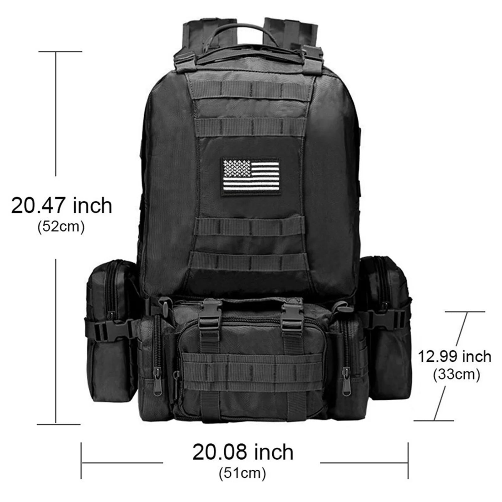 60L Camping Hiking Backpack, Large Multifunction Outdoor Sport Backpack, Black with Patch