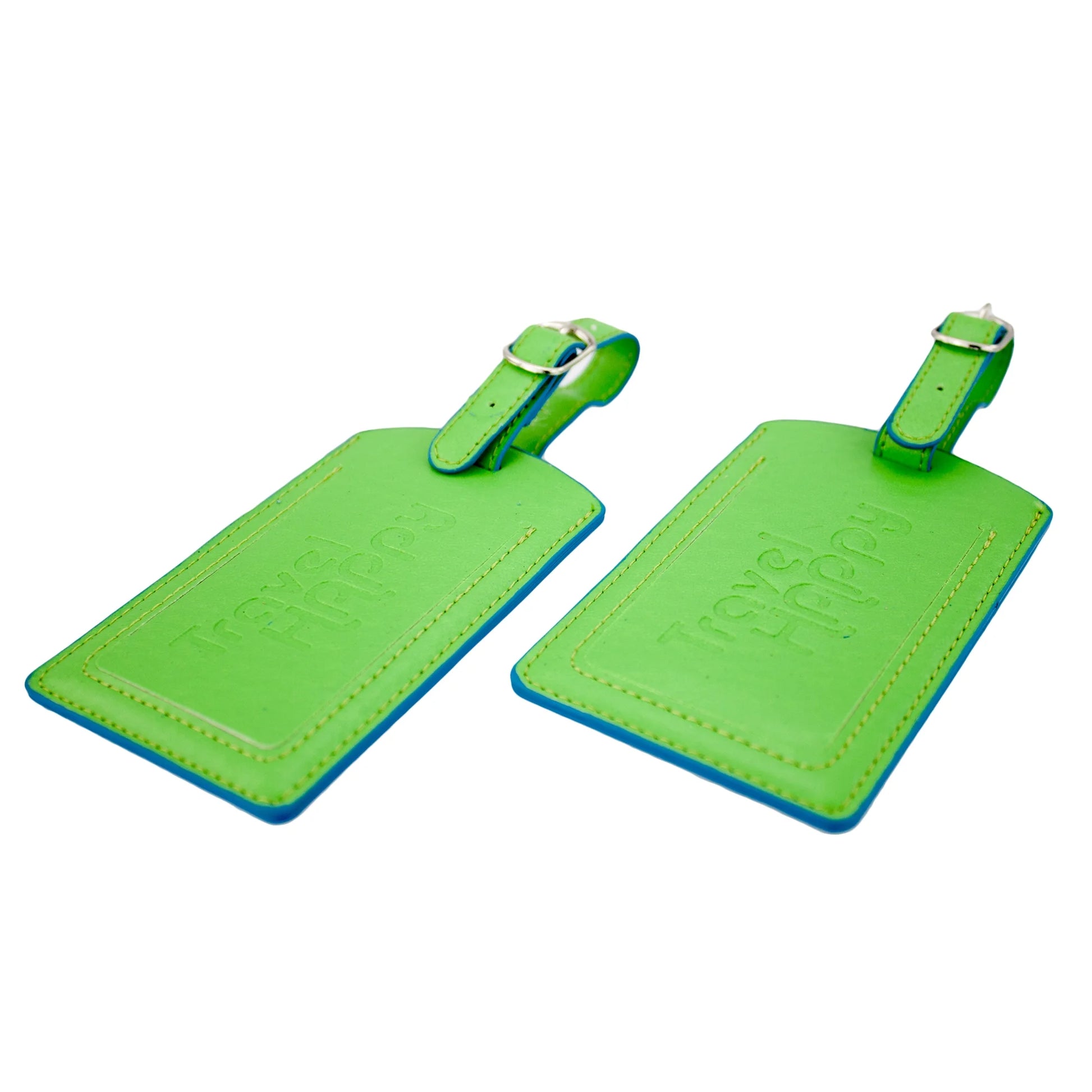 PU Leather Luggage Tags, Travel ID Bag Tags - Set of 2 (Green)