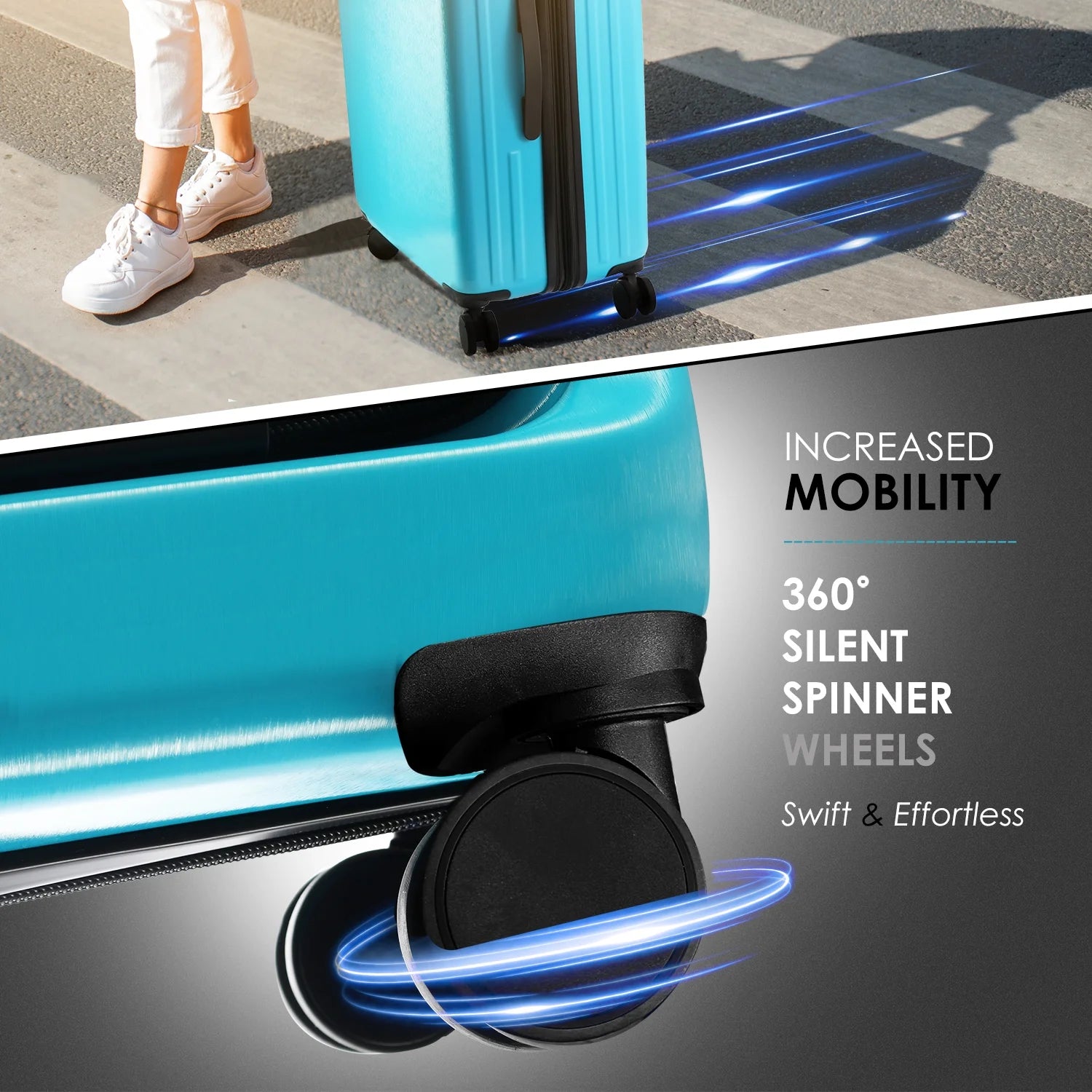 22" Hardside Carry on Luggage 22X14X9 Airline Approved and Expandable Luggage, Front Pocket Luggage Set Spinner Suitcase Set, Teal