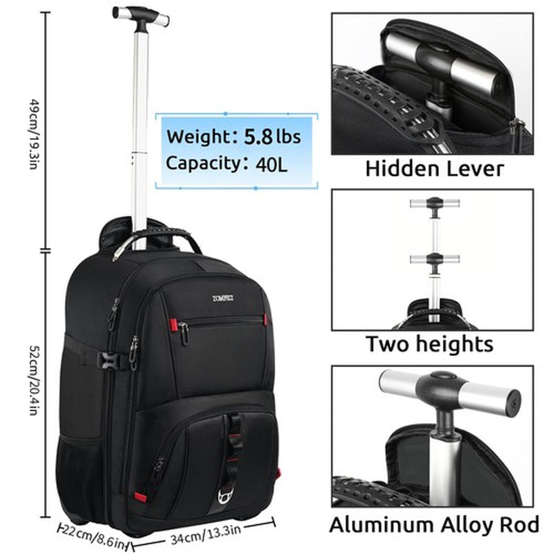 Rolling Backpack, Travel Backpack with Wheels, Carry on Backpack with 3 Packi...