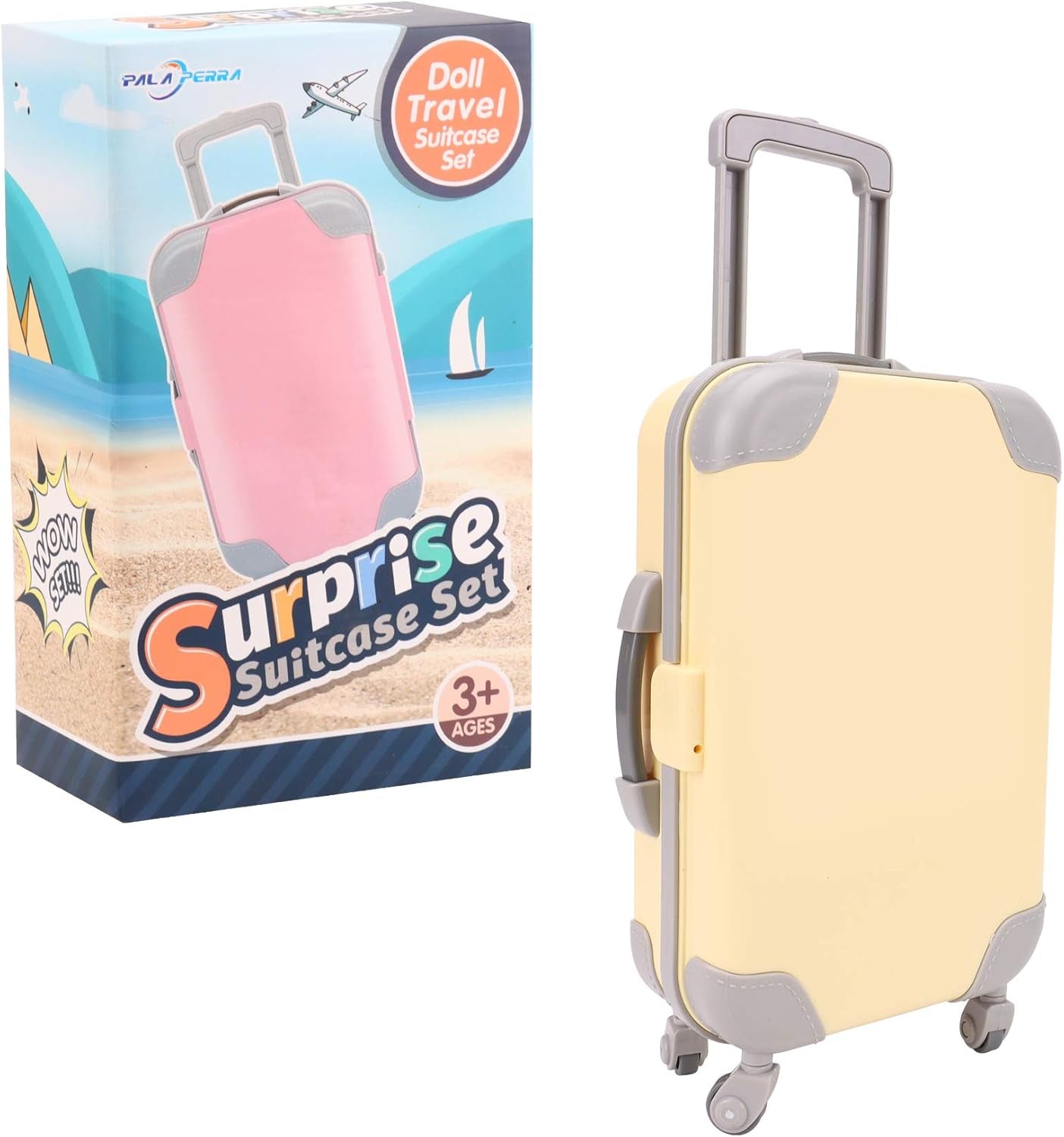 Doll Travel Suitcase, Doll Accessories Set Including Yellow Luggage for 6.3 Inch Doll with Dresses Clothes Shoes Hangers Handbag Camera Etc., Doll Travel Playset for 6.3 Inch Gril Gift Doll