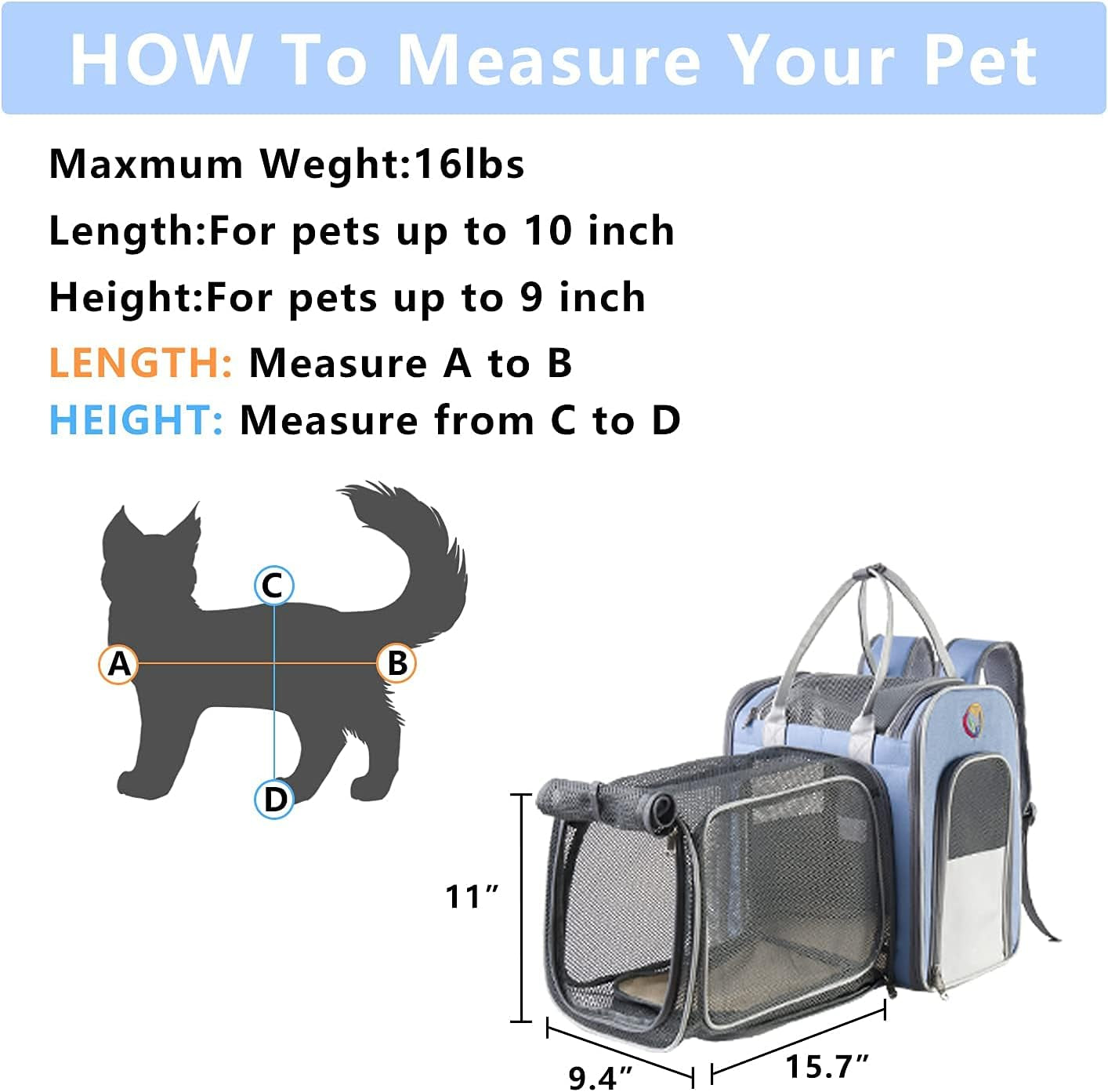 Cat Backpack Expandable - Pet Carrier Backpack - Cat Carrier Backpacks for Large Cats 20Lbs, Puppy Pet Backpack Carrier for Small Dogs, Airline Cat Travel Backpack Hiking Breathable Mesh