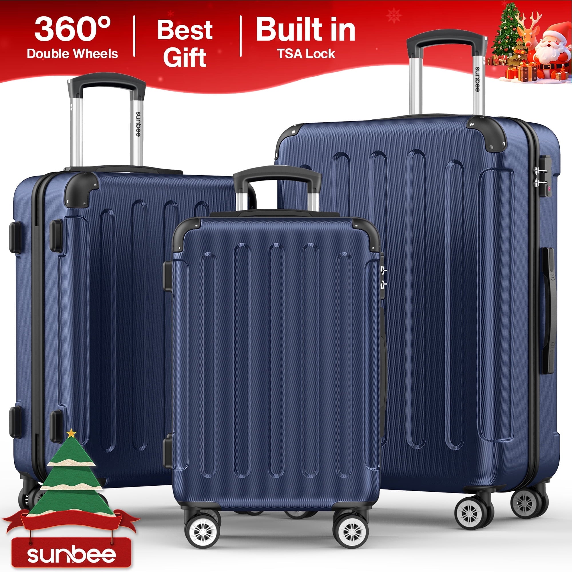 3 Piece Luggage Sets Hardshell Lightweight Suitcase with TSA Lock Spinner Wheels, Deep Blue