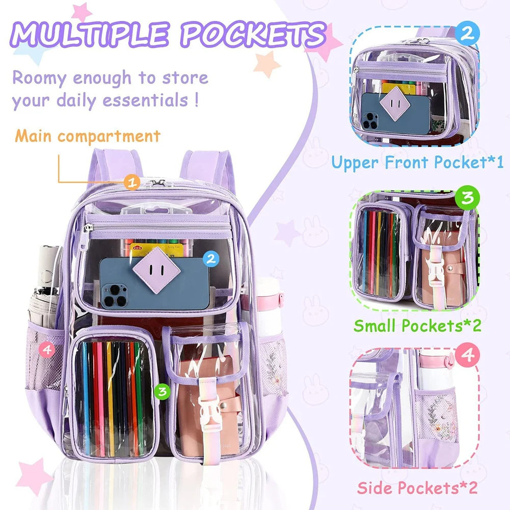 PVC Clear Outdoor Backpack Multi Pocket Transparent Sports Backpack Waterproof Casual Laptop Backpack Hiking Camping Backpack