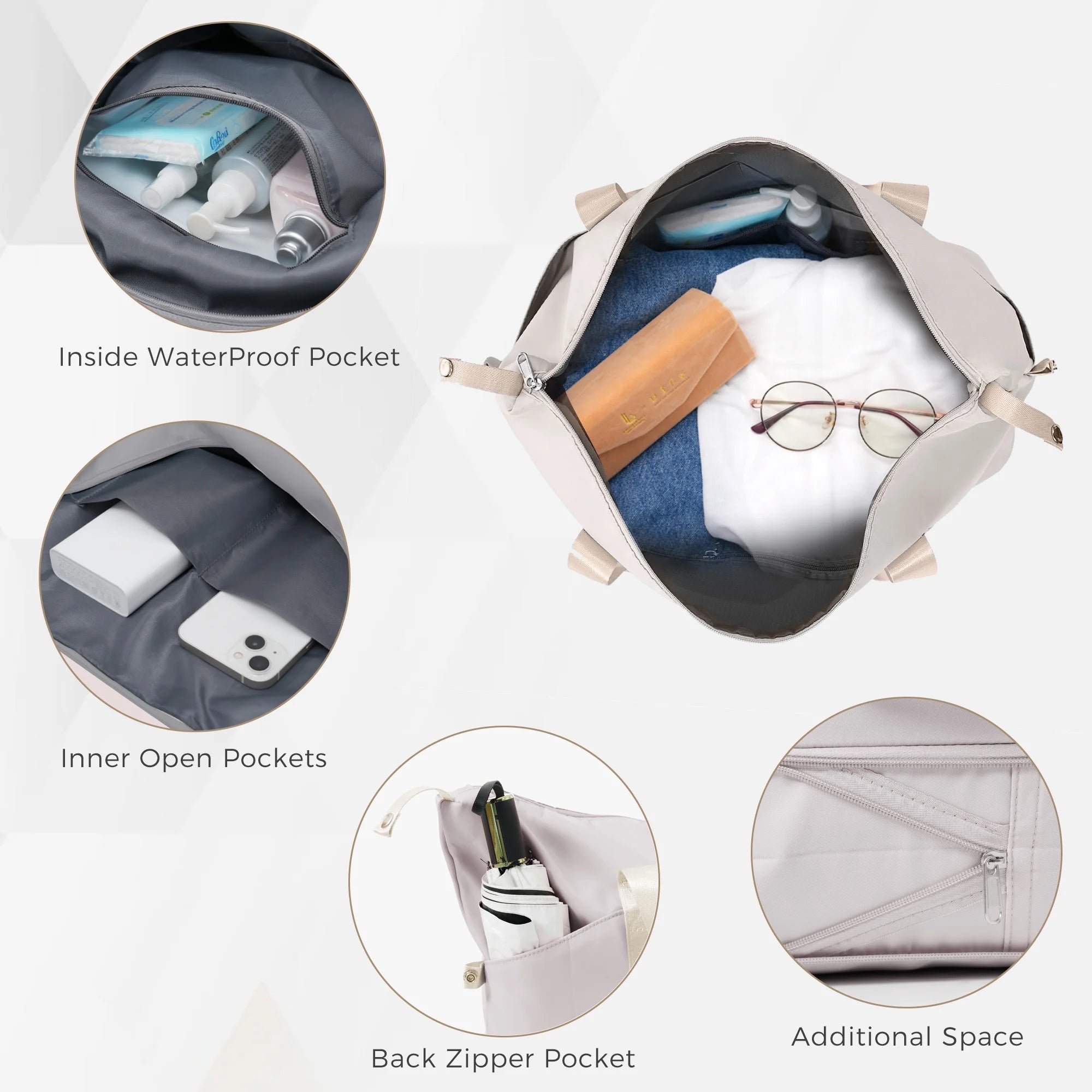 4 Piece Luggage Sets,Abs Hardshell Suitcase Set with USB Port ,Cup Holder,Travel Bag and Spinner Wheels,Expandable Travel Luggage for Men Women(20"/24"/28"),Light Grey