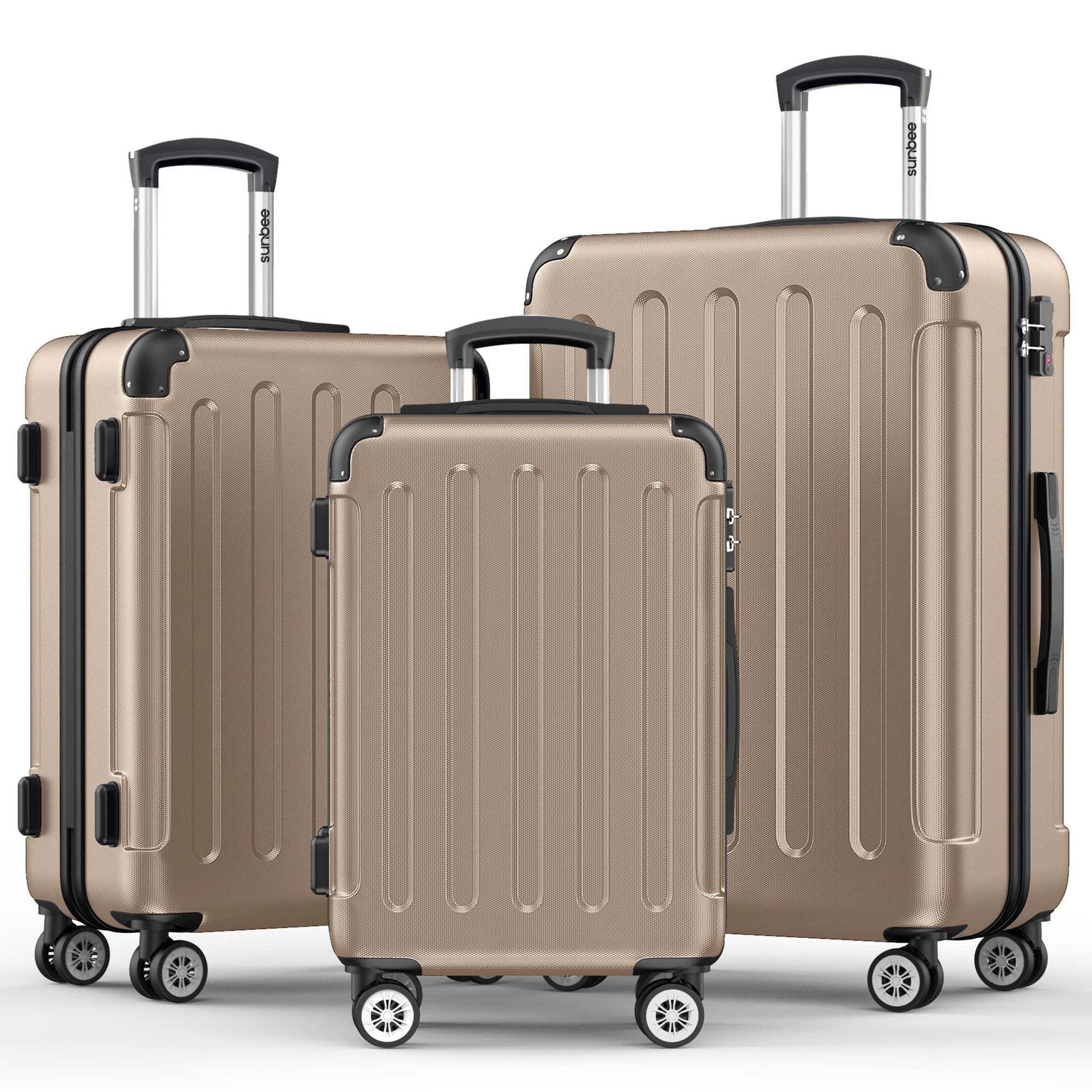 3 Piece Luggage Sets Hardshell Lightweight Suitcase with TSA Lock Spinner Wheels, Champagne