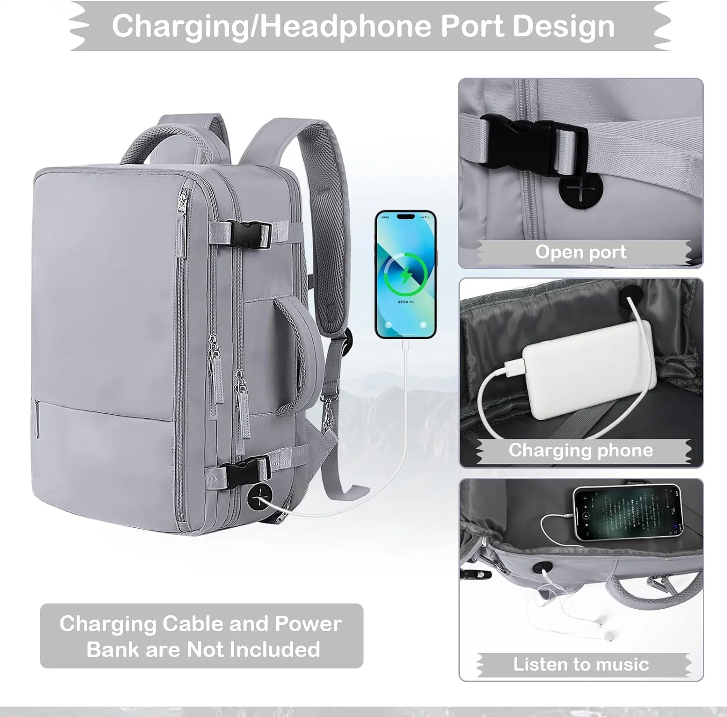 Extra Large Travel Backpack,Carry on Backpack,17 Inch Laptop Backpack,Hiking Backpack,School Bag,Gray