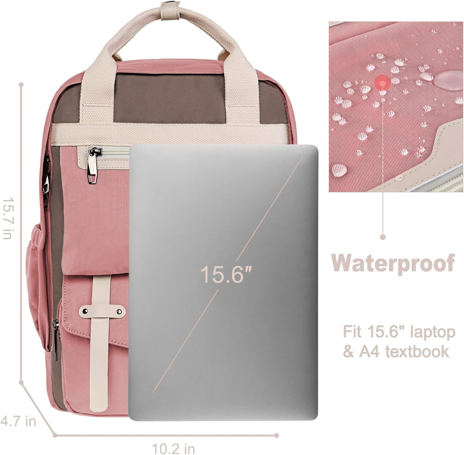 College Backpack for Women Cute Vintage Travel Bag Aesthetic Laptop Backpack 15.6 Inch Waterproof Computer Work