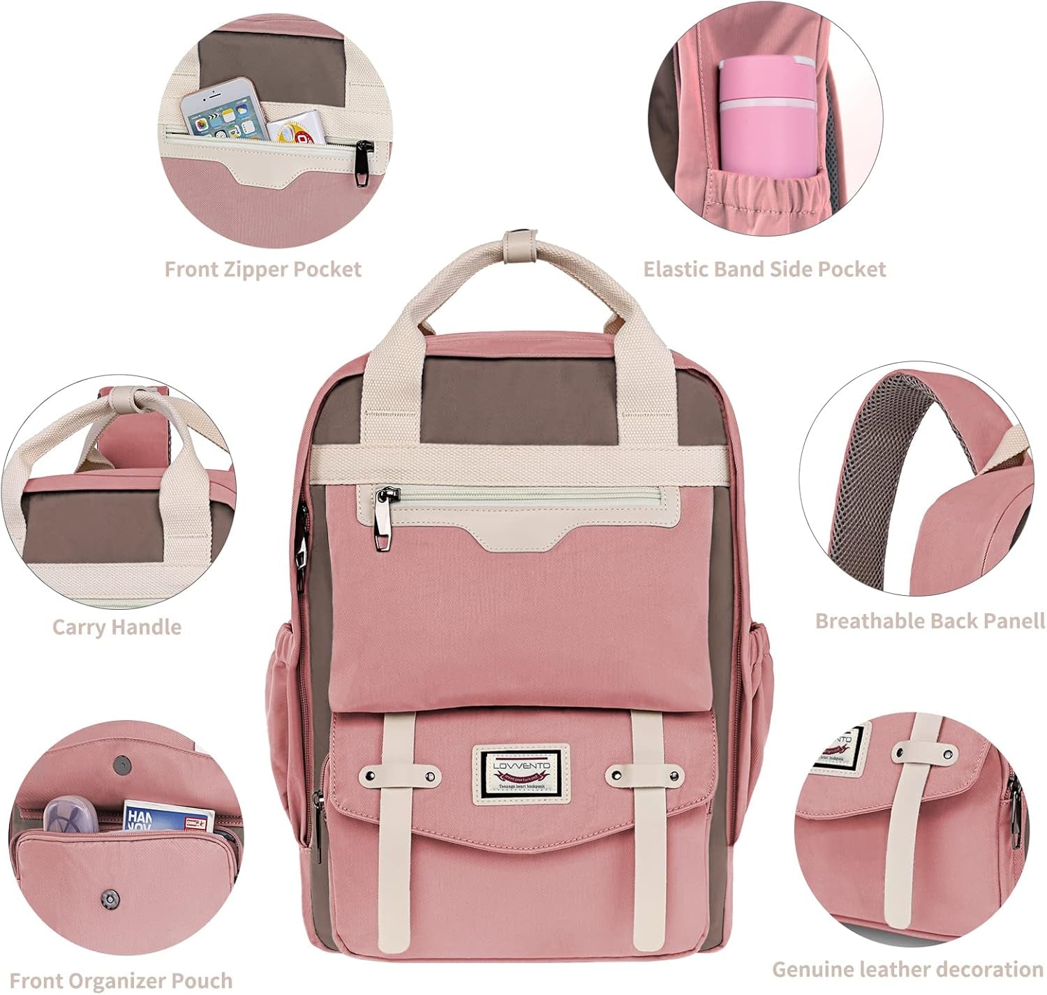 College Backpack for Women Cute Vintage Travel Bag Aesthetic Laptop Backpack 15.6 Inch Waterproof Computer Work