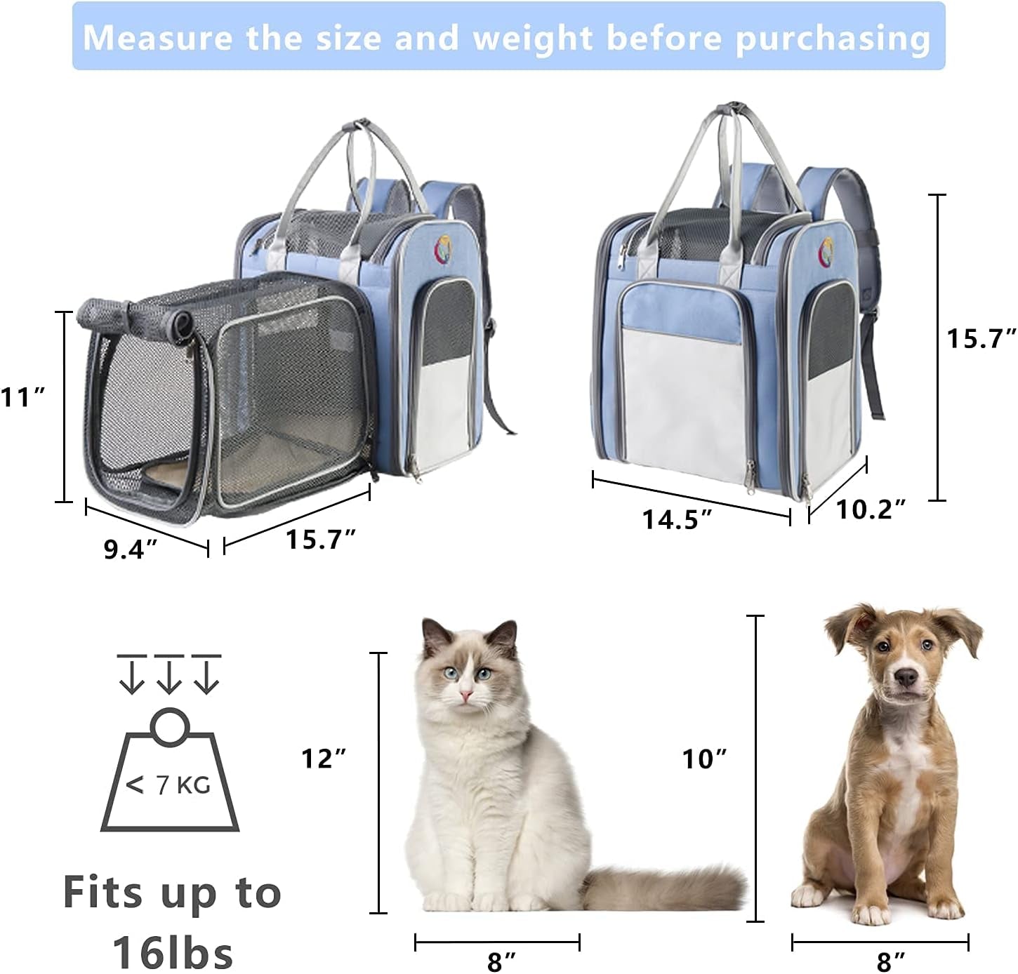 Cat Backpack Expandable - Pet Carrier Backpack - Cat Carrier Backpacks for Large Cats 20Lbs, Puppy Pet Backpack Carrier for Small Dogs, Airline Cat Travel Backpack Hiking Breathable Mesh