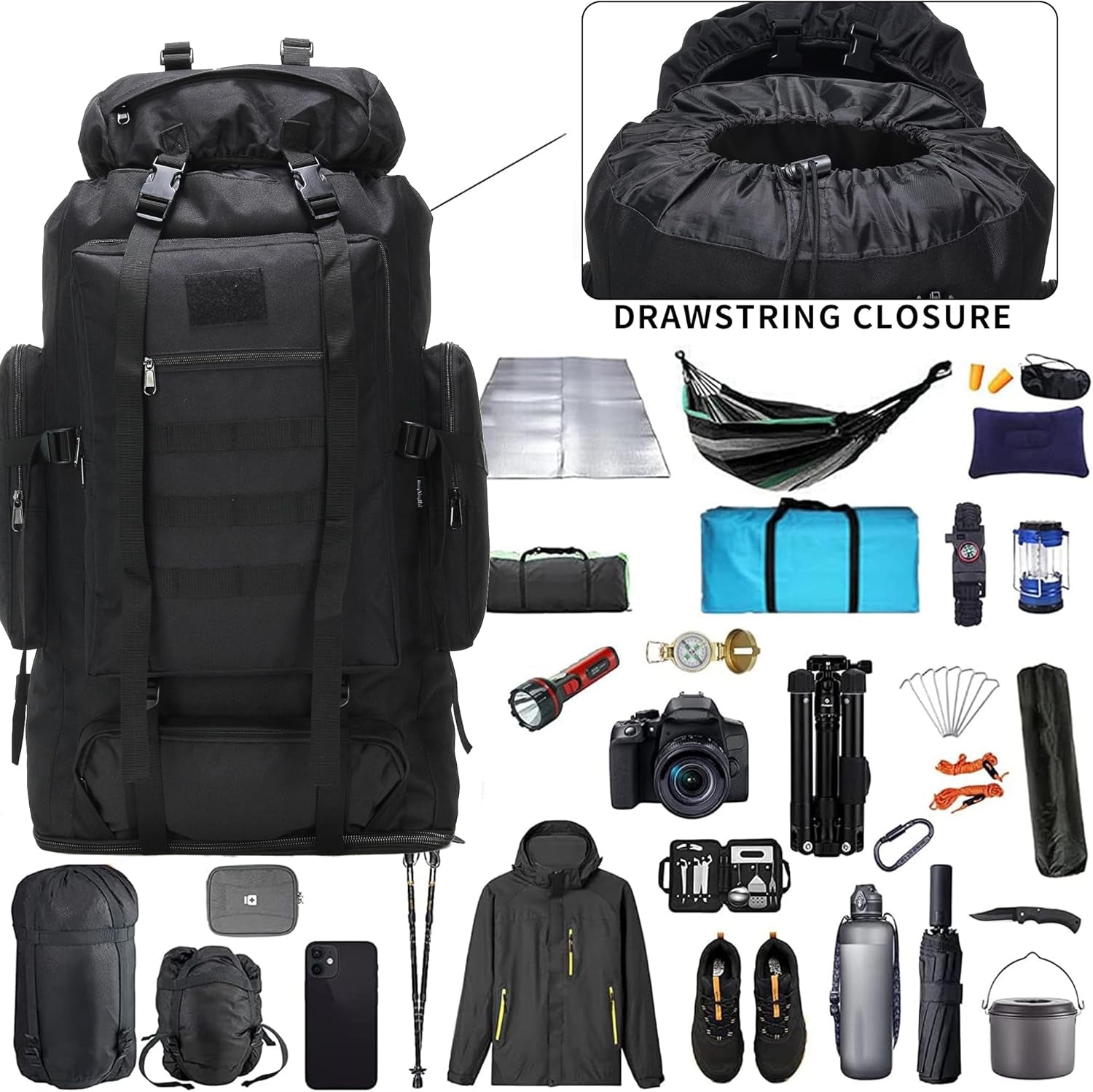 Hiking Backpack for Men 70L/100L Camping Backpack Military Rucksack Molle 3 Days Assault Pack for Climbing