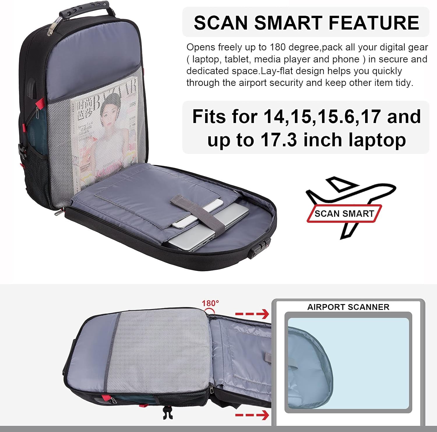 Travel Backpack for Men 17Inch Large Work Backpack for Men Large Capacity Lockable Mochilas Para Hombres Waterproof Computer Backpack for Work Business Travel College (17 Inch，Dark-Blue)