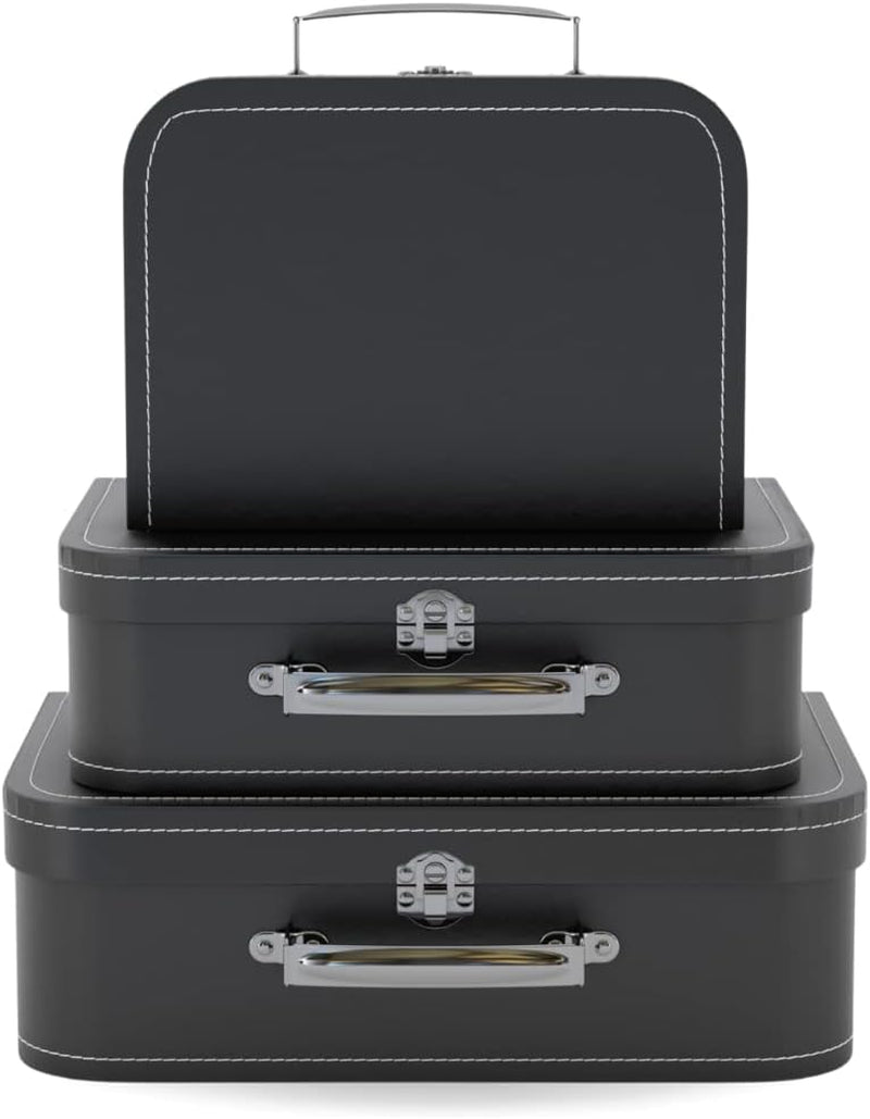 Decorative Suitcase Storage Boxes with Handle, Set of 3 Cardboard Suitcase Boxes with Lids, Black Vintage Luggage Prop Travel Decor for Home, Travel Themed Party Decorations