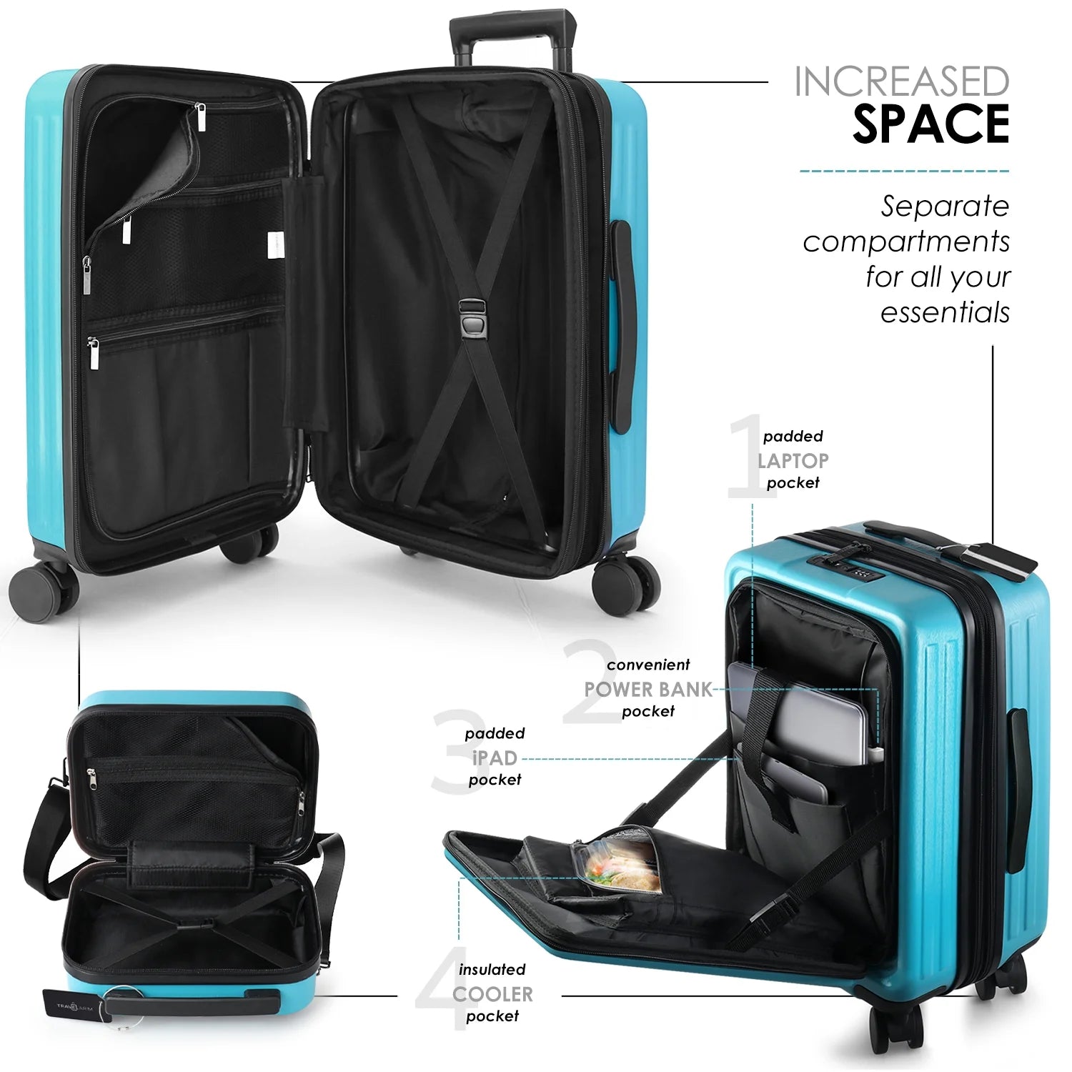 22" Hardside Carry on Luggage 22X14X9 Airline Approved and Expandable Luggage, Front Pocket Luggage Set Spinner Suitcase Set, Teal