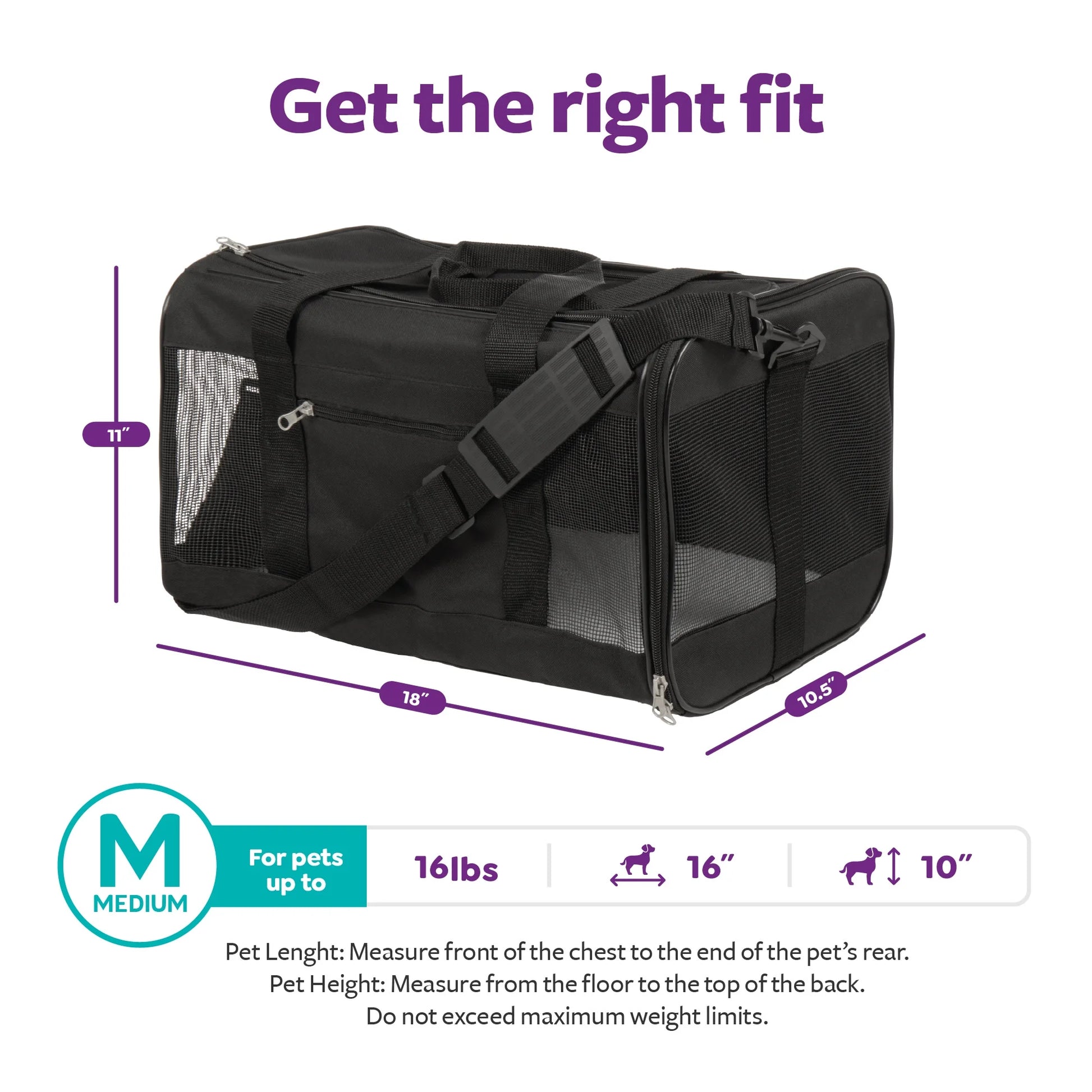 Easy Explorer Medium Guaranteed On-Board Travel Pet Carrier, Black, 16 Lb Limit