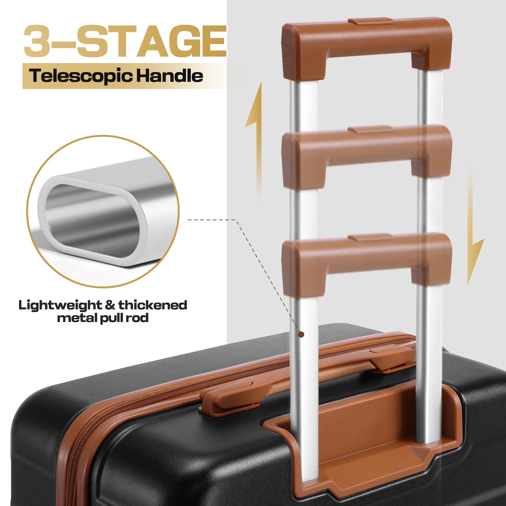 3 Piece Carry on Luggage Set, TSA Lock, Expandable Duffle Bag, Black