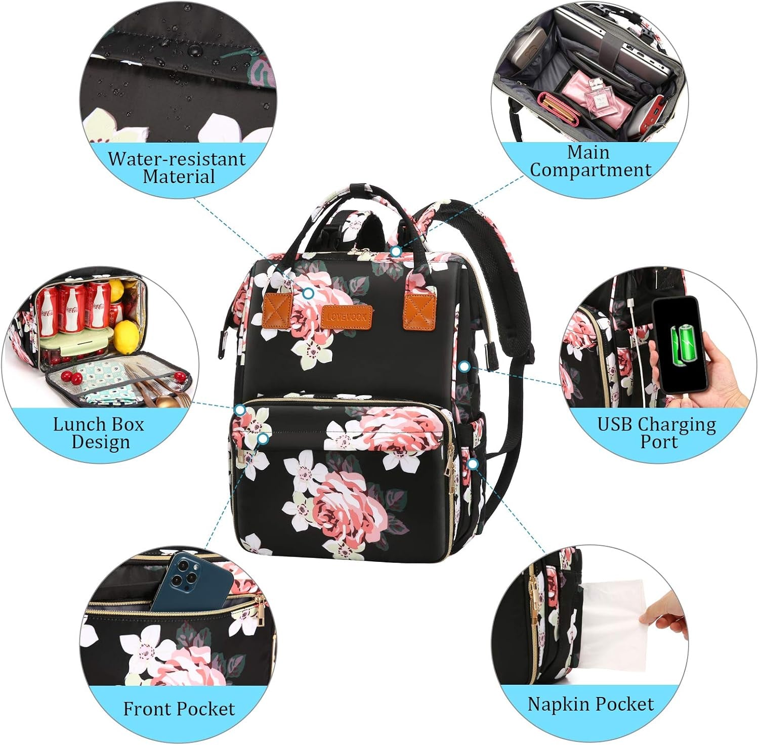 Lunch Backpack, Insulated Cooler Backpack Laptop Backpack Lunch Box Bag Backpack Travel Backpack for Women