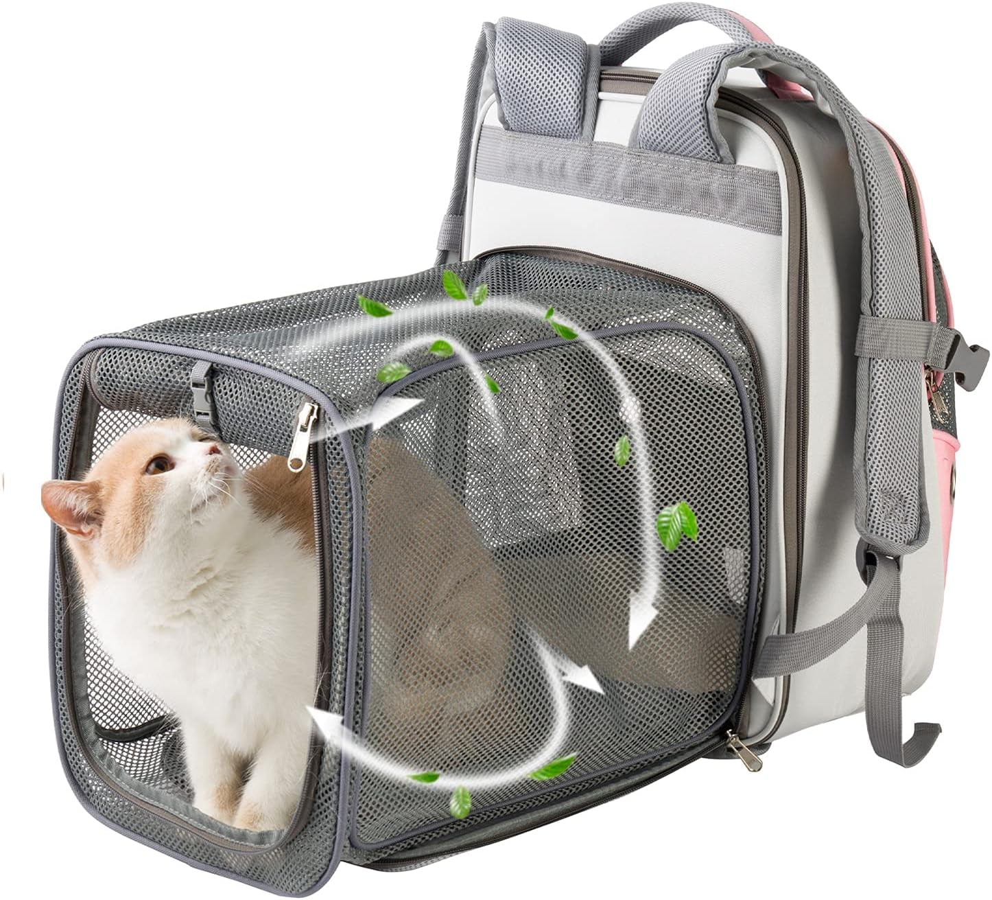 Pet Backpack Expandable - Cat Backpack Expandable - Pet Expandable Backpack Carrier for Small Dogs Backpack Carrier,Mesh Expandable Cat Backpack Carrier up to 16Lbs, Escape-Proof Zipper, Pink