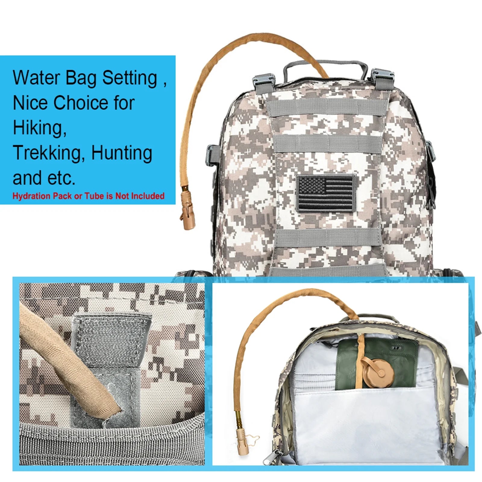 60L Camping Hiking Backpack, Large Multifunction Outdoor Sport Backpack, A*C*U with Patch